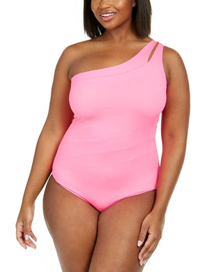 Becca Women's Trendy Plus Color Code One Shoulder One Piece Swimsuit Pink Size  2X
