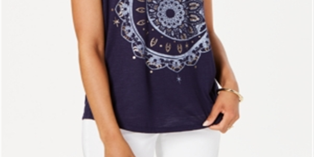 Style & Co Women's Graphic T-Shirt Blue Size Petite L