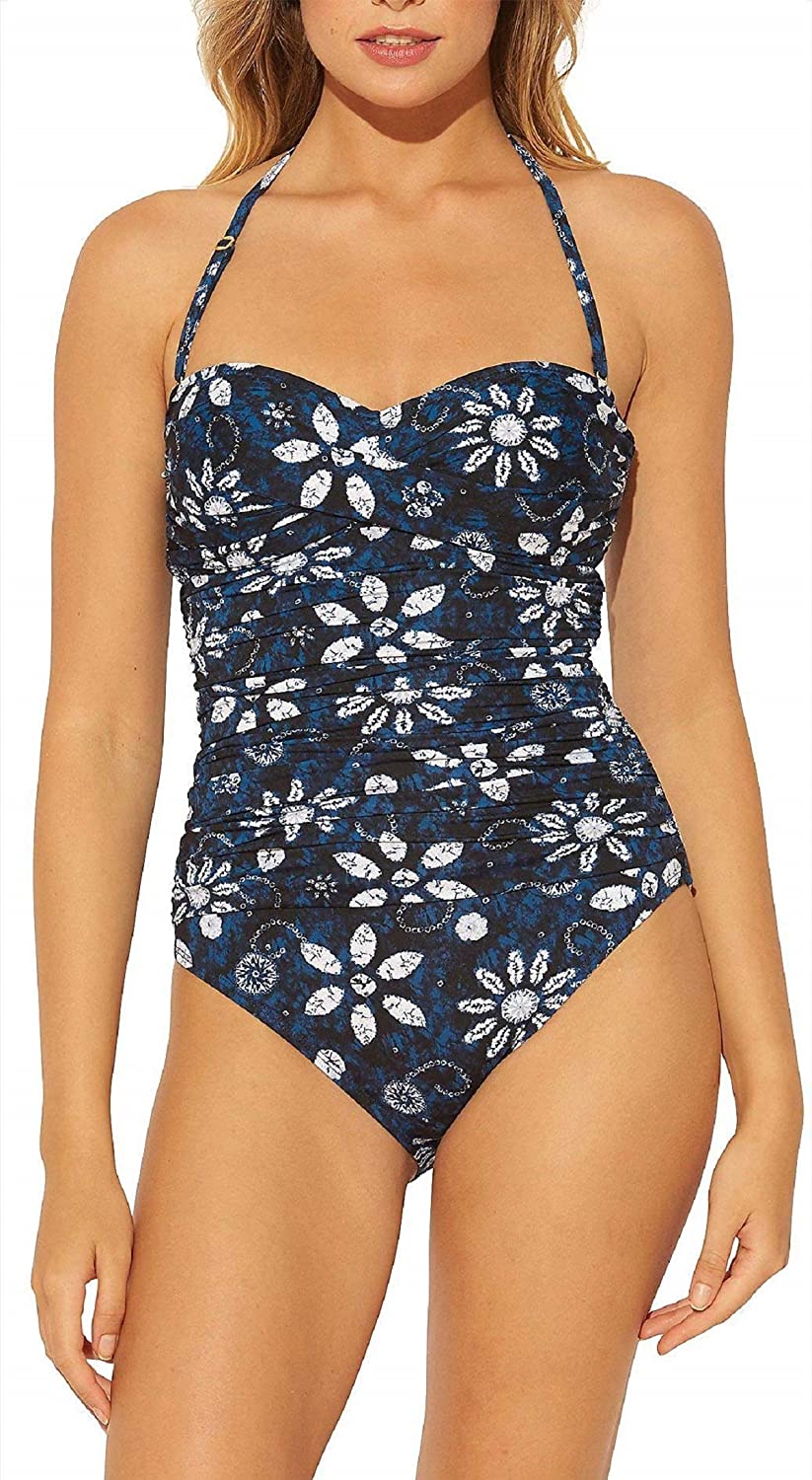 Bleu Rod Beattie Women's Printed Bandeau One Piece Swimsuit Blue