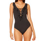 Bleu Rod Beattie Women's Lace Down One Piece Swimsuit Black
