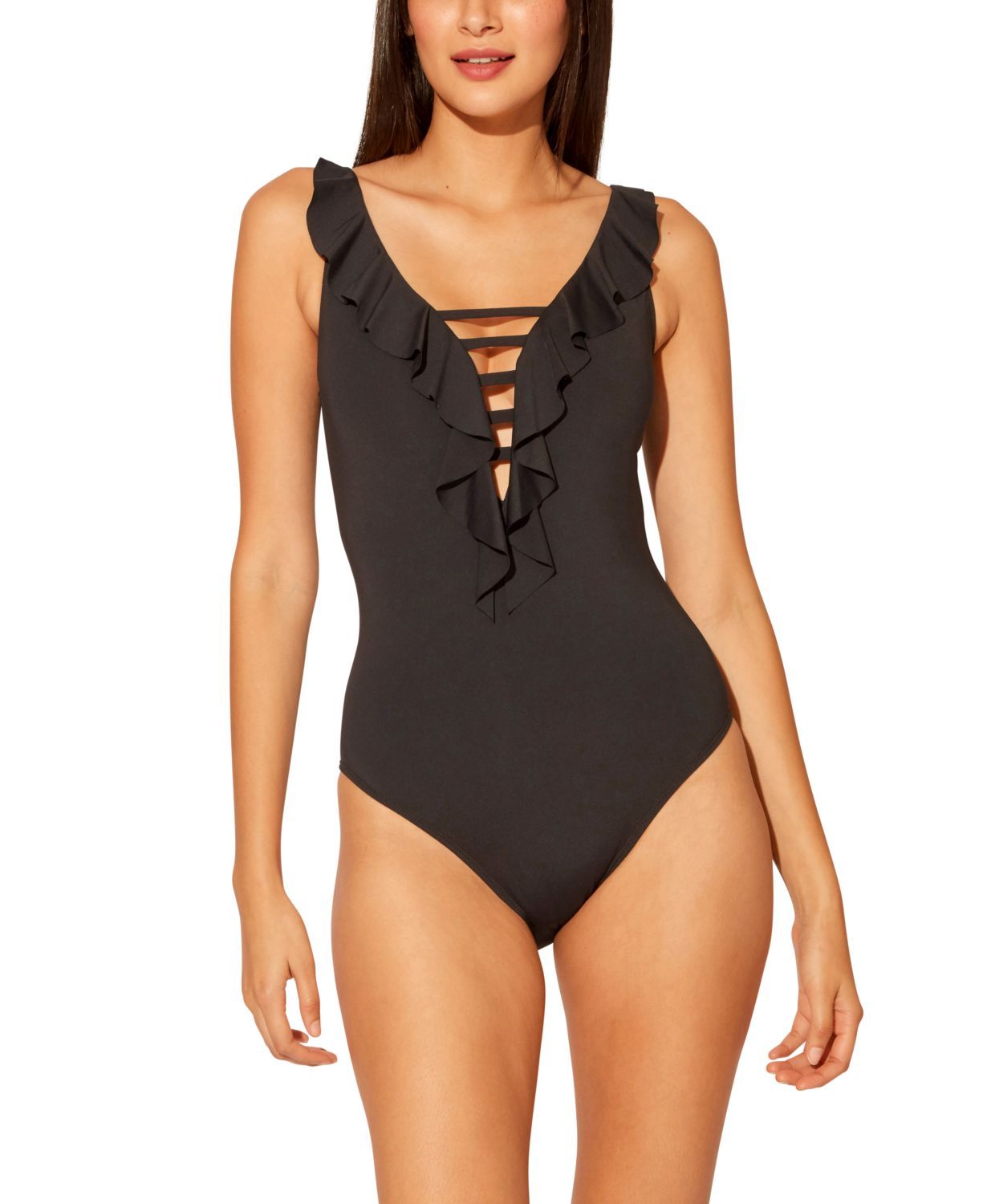 Bleu Rod Beattie Women's Lace Down One Piece Swimsuit Black