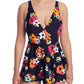 Anne Cole Women's Island Bloom Plunge Swim Dress Swimsuit Black Size 10