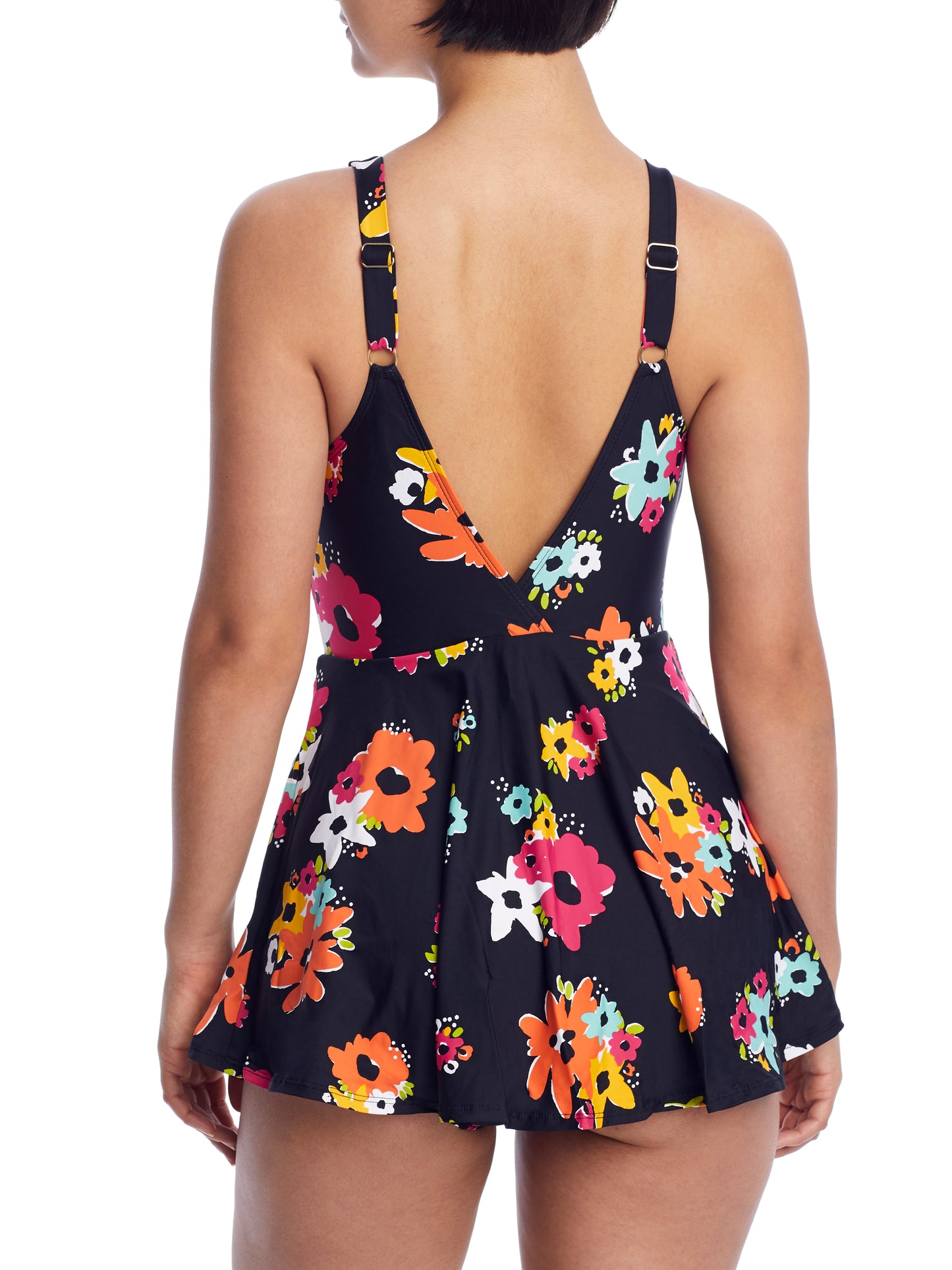 Anne Cole Women's Island Bloom Plunge Swim Dress Swimsuit Black Size 10