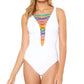 Bleu Rod Beattie Women's Rainbow Lace Down Removable Cup One Piece Swimsuit White Size 10
