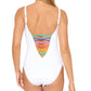 Bleu Rod Beattie Women's Rainbow Lace Down Removable Cup One Piece Swimsuit White Size 10