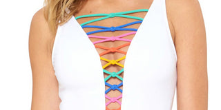 Bleu Rod Beattie Women's Rainbow Lace Down Removable Cup One Piece Swimsuit White Size 10