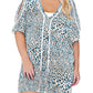 Raisins Curve Women's Animal Print Stretch Cold Shoulder Ladder Insets Deep V Neck Kenya Tranquilo Swimsuit Cover up White Size 1X