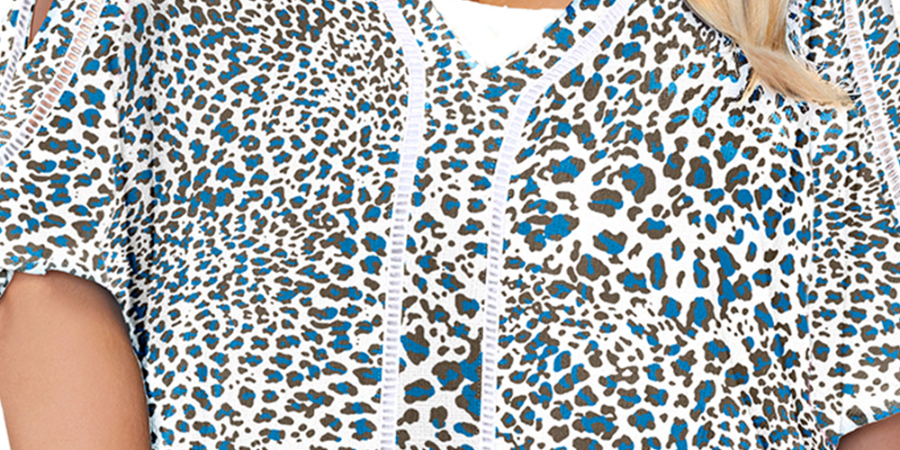 Raisins Curve Women's Animal Print Stretch Cold Shoulder Ladder Insets Deep V Neck Kenya Tranquilo Swimsuit Cover up White Size 1X