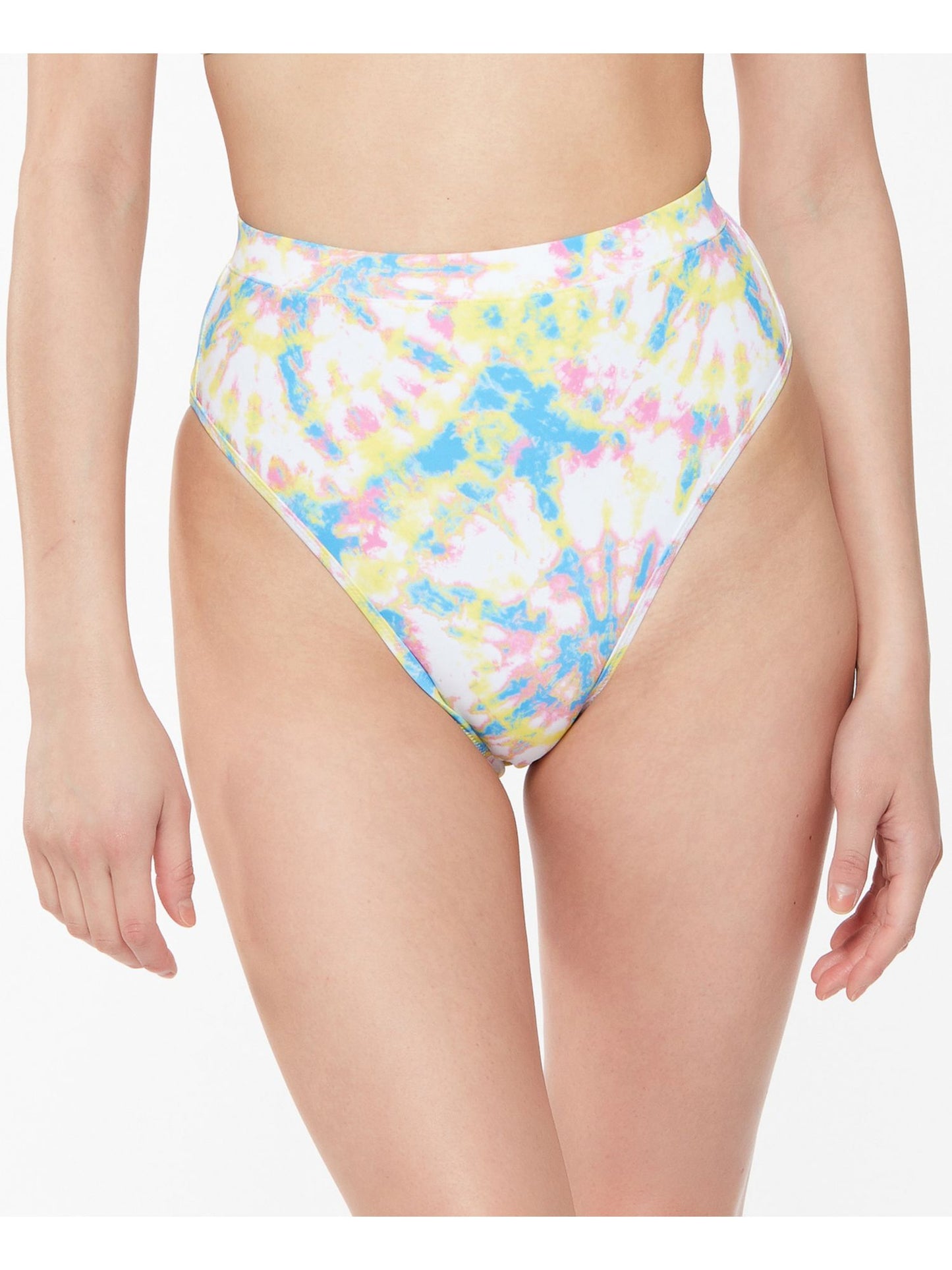 Jessica Simpson Women's Printed Stretch Lined Bikini Full Coverage High Waisted Swimsuit Bottom Yellow Size Large