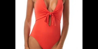 Vince Camuto Women's Knot-Front Halter One Piece Swimsuit Red