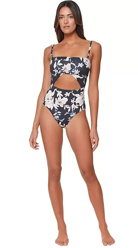 Sanctuary Women's Night in the Jungle Spliced Banded One Piece Swimsuit Black Size Medium