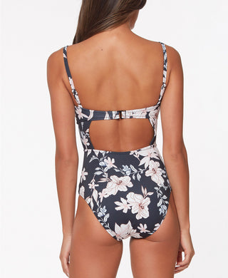 Sanctuary Women's Night in the Jungle Spliced Banded One Piece Swimsuit Black Size Medium