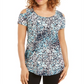 JM Collection Women's Printed Cold Shoulder Top Blue Size X-Small