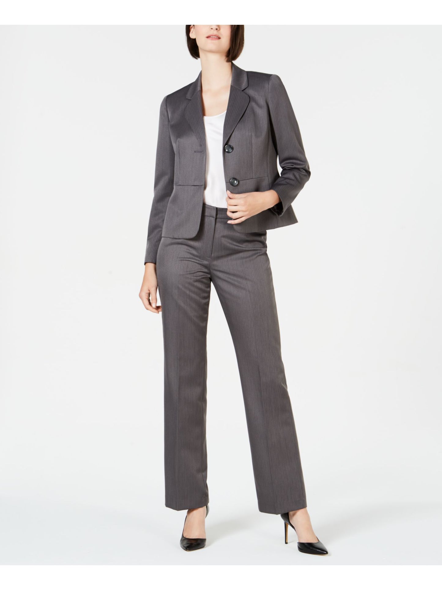 Le Suit Women's Button Pinstripe Jacket Gray Size 2 Petite
