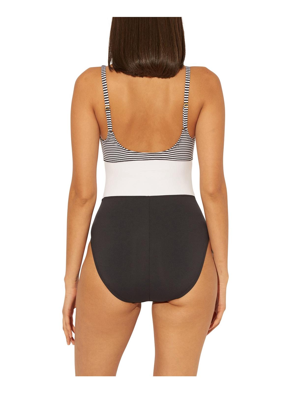 Bleu Rod Beattie Women's Pinstripe Stretch Tank Removable Cups Deep V Neck Moderate Coverage One Piece Swimsuit Black Size 10