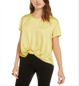Bar III Women's Satin Woven Blouse Yellow Size X-Large