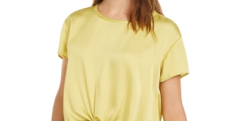 Bar III Women's Satin Woven Blouse Yellow Size X-Large