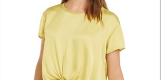 Bar III Women's Satin Woven Blouse Yellow Size X-Large
