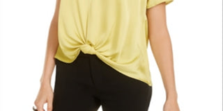 Bar III Women's Satin Woven Blouse Yellow Size X-Large