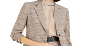 Bar III Women's One Button Plaid Blazer Brown Size 6
