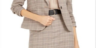 Bar III Women's One Button Plaid Blazer Brown Size 6