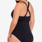 Ralph Lauren Women's Tummy Control Non Removable Cups Cutout Scoop Neck One Piece Swimsuit Black Size 18W