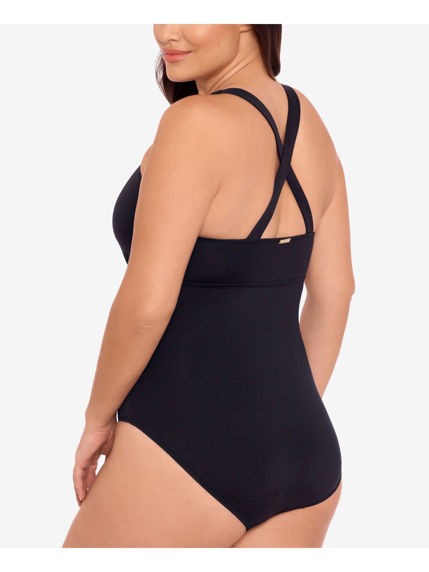 Ralph Lauren Women's Tummy Control Non Removable Cups Cutout Scoop Neck One Piece Swimsuit Black Size 18W