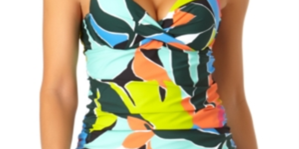 Anne Cole Women's Printed Stretch Adjustable Straps Lined Sweetheart Twist Front Underwire Tankini Swimsuit Top Multi Size 34C-36B