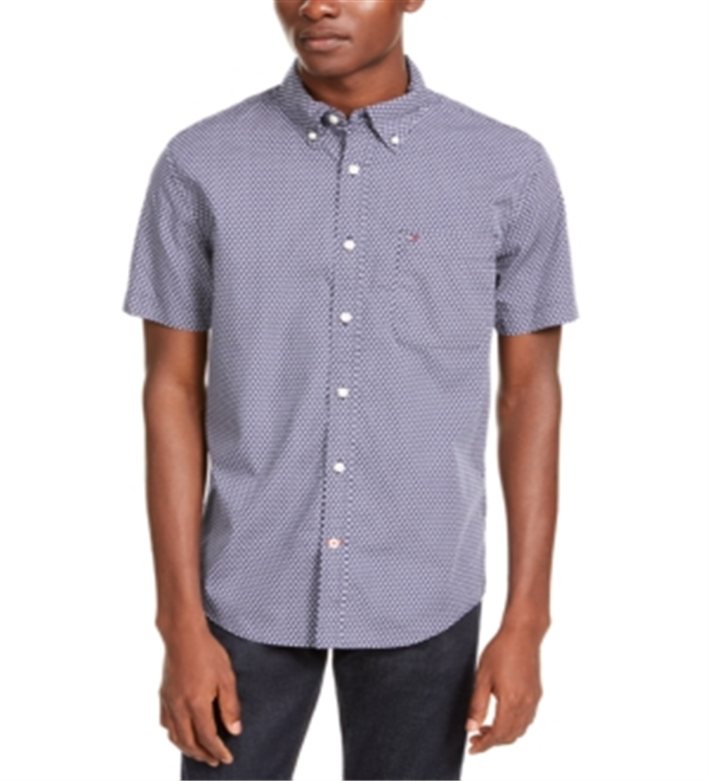 Tommy Hilfiger Men's Hall Custom Fit Geo Print Shirt Blue Size 2XL