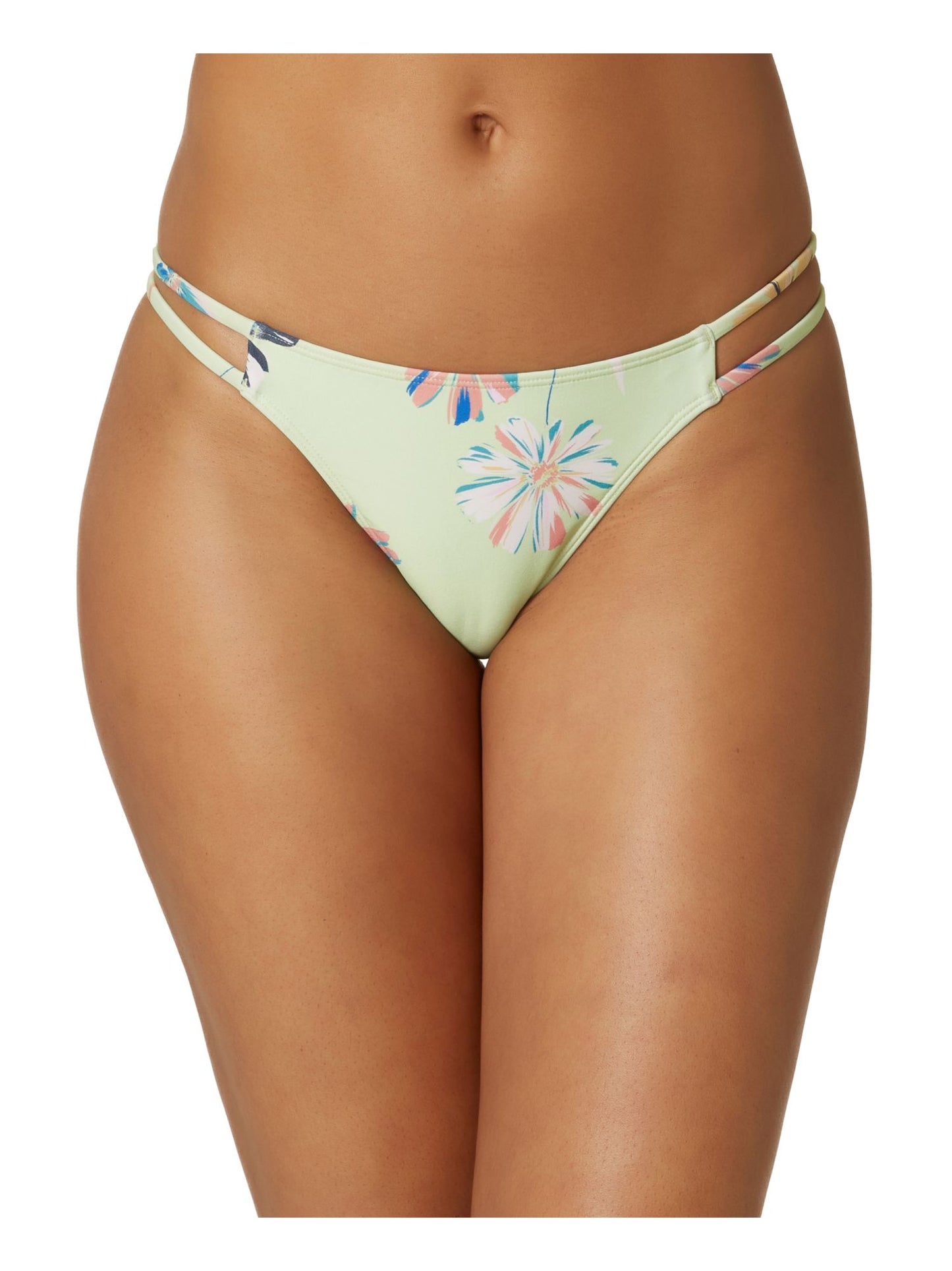 O'Neill Women's Floral Stretch Unlined Strappy Cardiff Brook Cheeky Swimsuit Bottom Green Size Medium