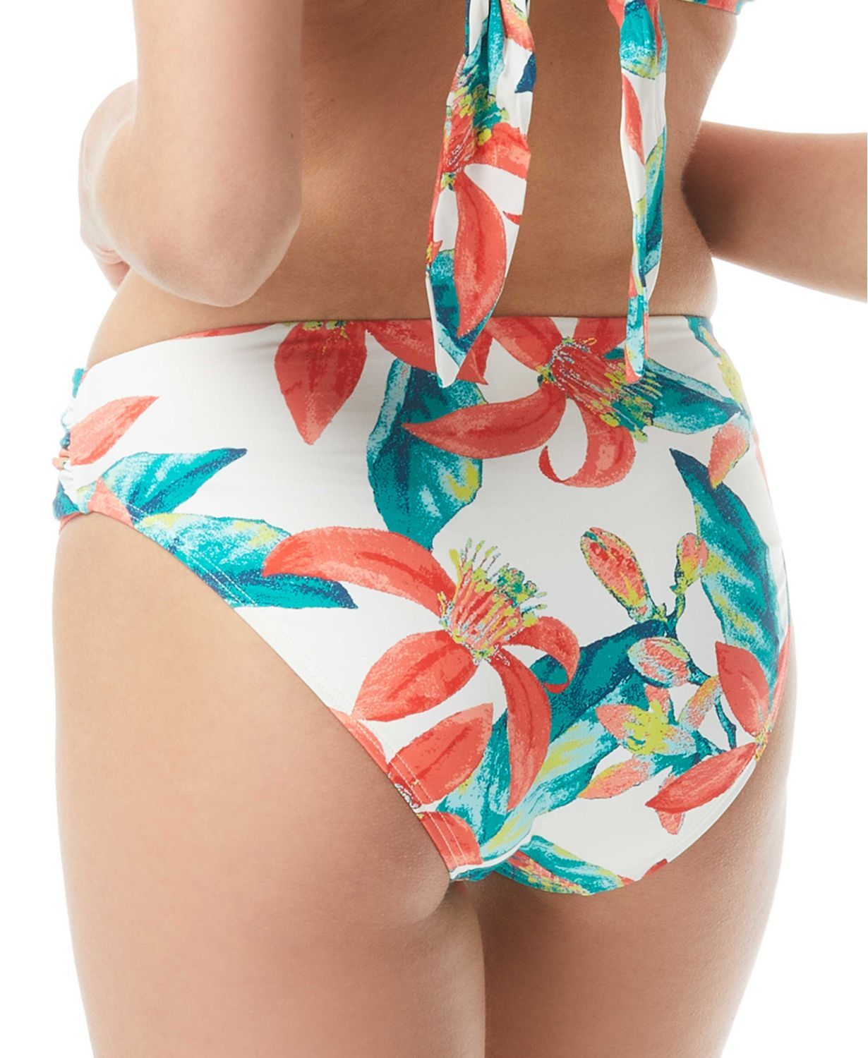 Vince Camuto Women's Floral Print Belted Bikini Bottoms Swimsuit White Size Small