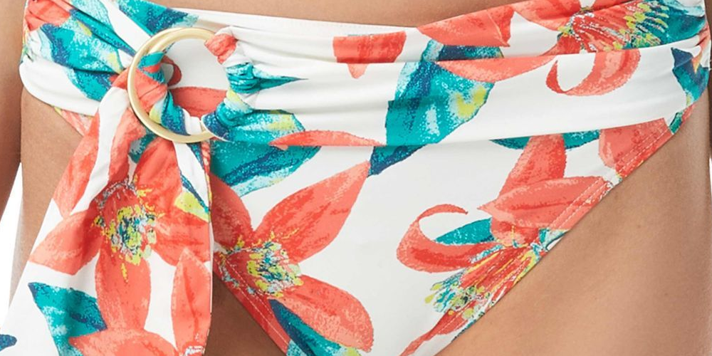 Vince Camuto Women's Floral Print Belted Bikini Bottoms Swimsuit White Size Small