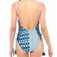Jessica Simpson Women's Contemporary Batik Babe V Neck Maillot One Piece with Adjustable Side Ties Swimsuit Blue Size Medium