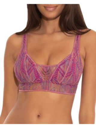 Becca Women's Non Removable Cups Crochet Tie Mosaic Scoop Neck Swimsuit Top Purple Size Small