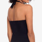 Ralph Lauren Women's Tummy Control Ruched Tie V Neck Molded Cup Adjustable Beach Club Halter Tankini Swimsuit Top Black