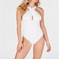 Michael Kors Women's Solid Convertible Ruched One Piece Swimsuit White Size -8