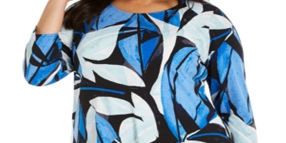 Alfani Women's Plus Printed High Low Tunic Blue Size 3X