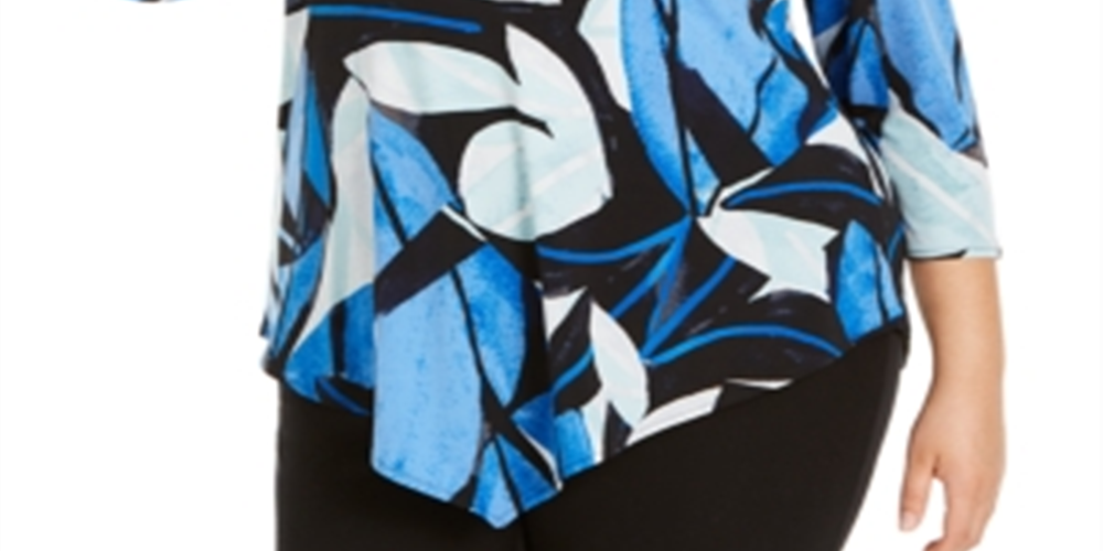 Alfani Women's Plus Printed High Low Tunic Blue Size 3X