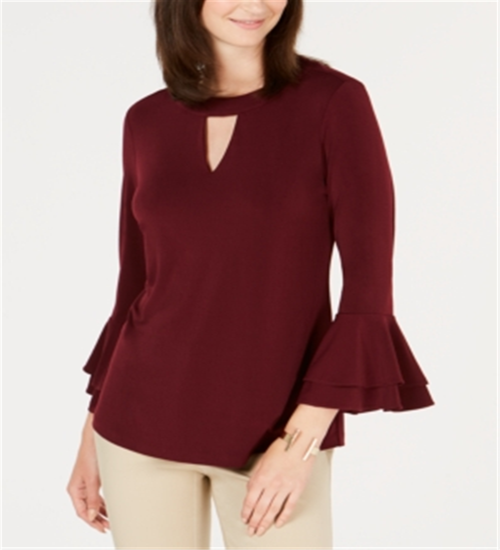 Charter Club Women's Bell Sleeve Keyhole Top Maroon Size X-Large