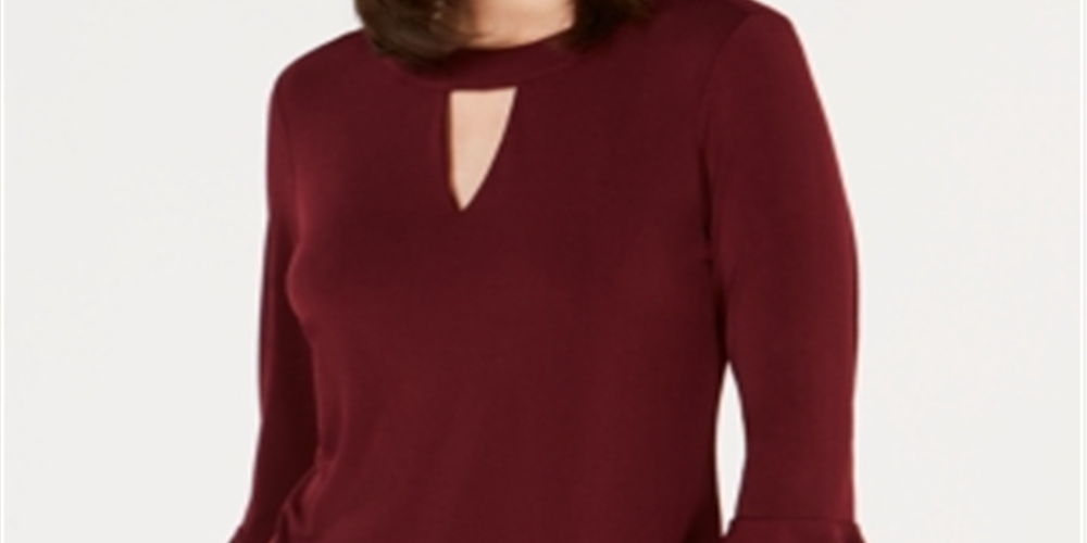 Charter Club Women's Bell Sleeve Keyhole Top Maroon Size X-Large