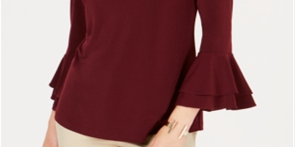 Charter Club Women's Bell Sleeve Keyhole Top Maroon Size X-Large