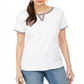 Karen Scott Women's Contrast Trim Keyhole Top White Size Medium