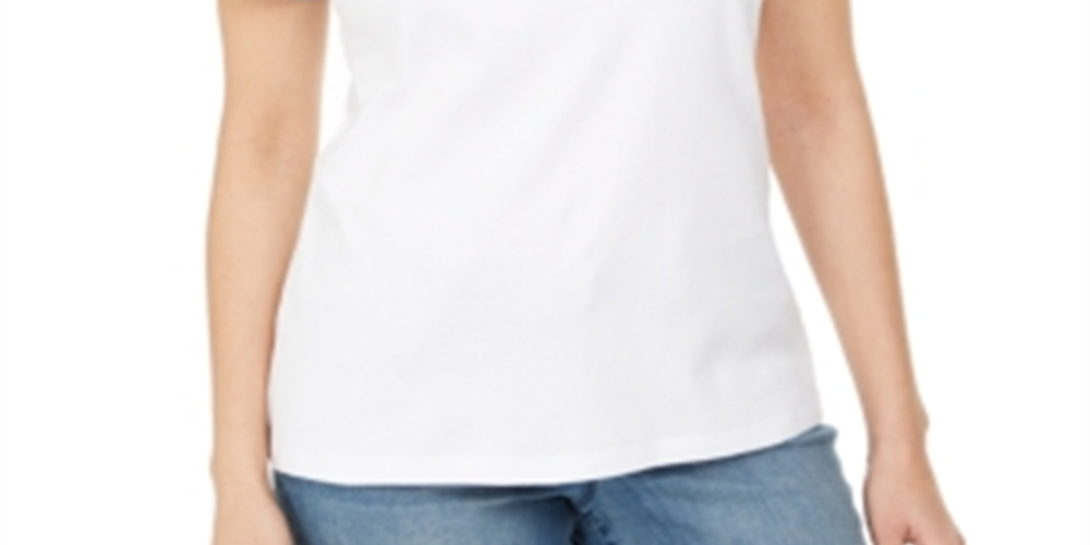 Karen Scott Women's Contrast Trim Keyhole Top White Size Medium