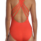 La Blanca Women's Paprika Strappy Back V Neck One Piece Orange Size 16