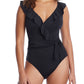 Bleu Rod Beattie Women's Rufflicious Surplice One Piece Swimsuit Black Size 12