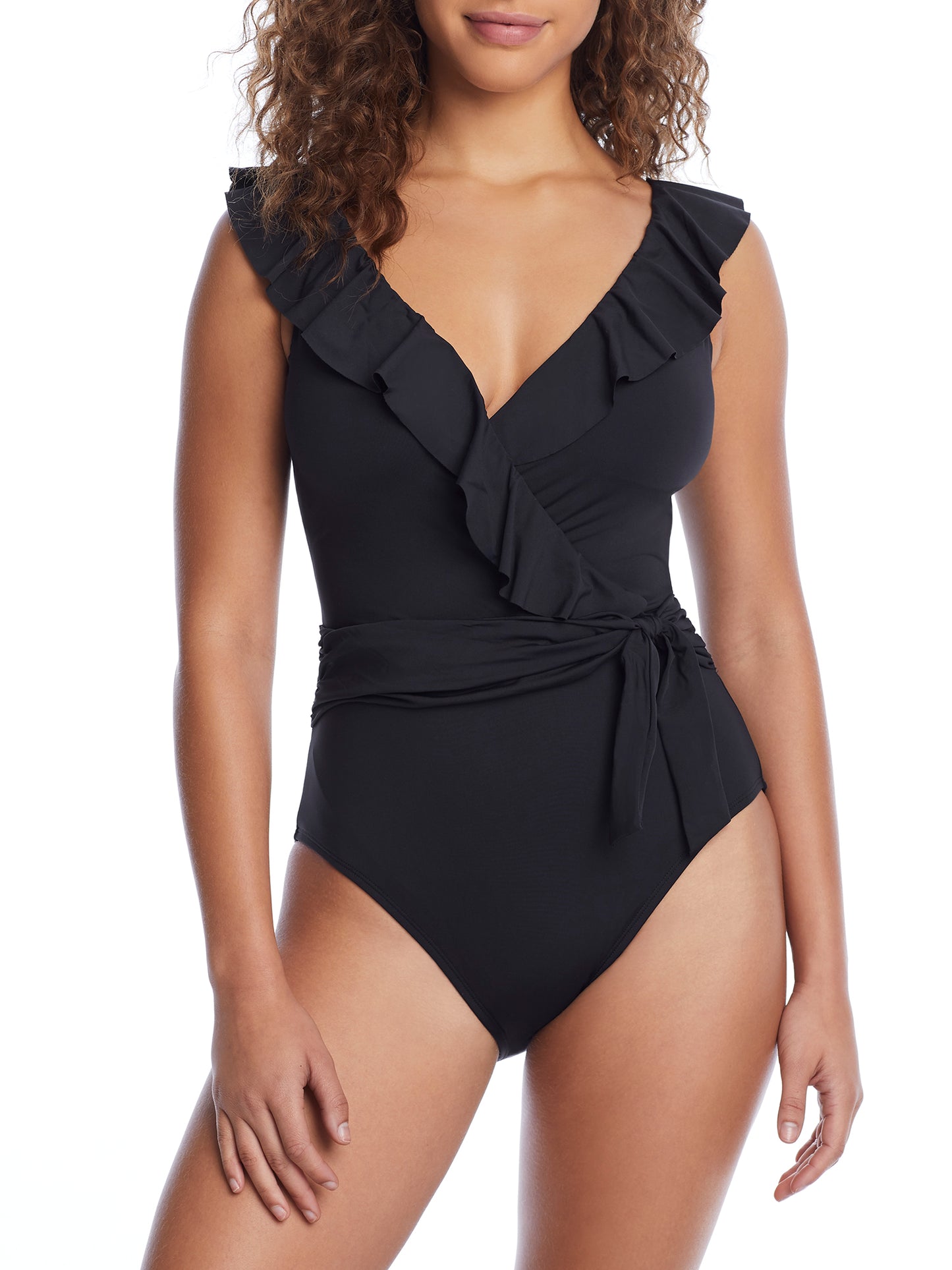 Bleu Rod Beattie Women's Rufflicious Surplice One Piece Swimsuit Black Size 12