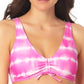 California Waves Women's Tie Dye Stretch Cinch Front Scoop Neck Adjustable Tie Bralette Swimsuit Top Pink Size Small