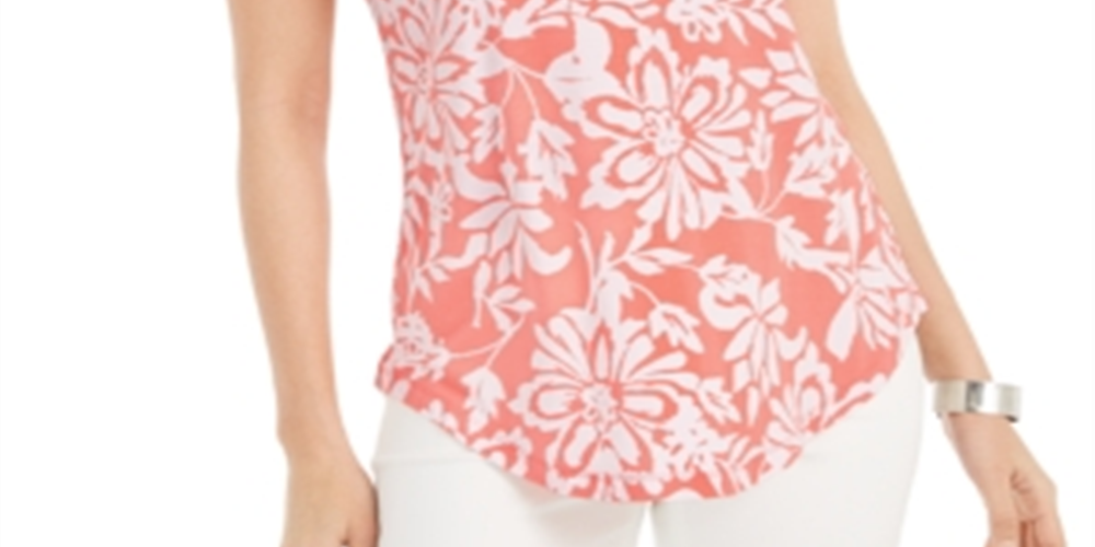 JM Collection Women's Scoop Neck Damask Top Orange Size X-Small