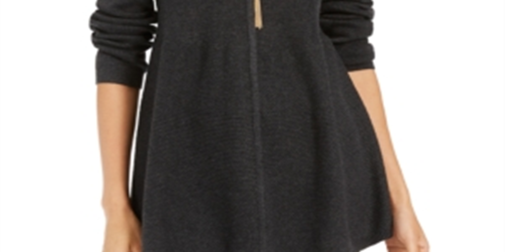 Style & Co Women's Mixed-Stitch Tunic Sweater Gray Size Petite L