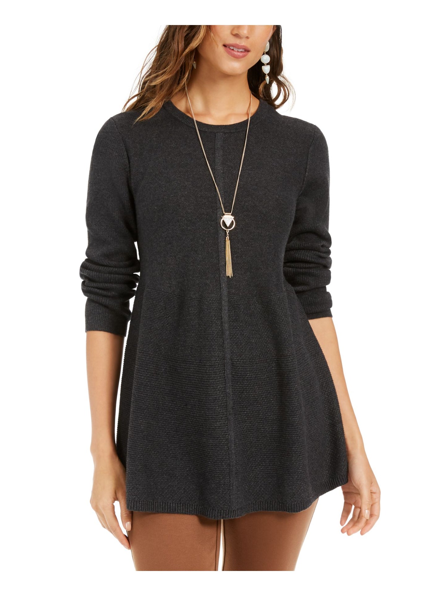 Style & Co Women's Knit Mixed Stitch Tunic Black Size X-Small